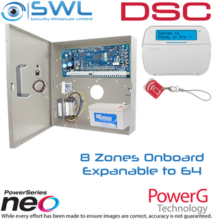 DSC Neo Kit: 8-64 Zone, Cabinet, Transformer, Tamper, RF LCD KP Prox