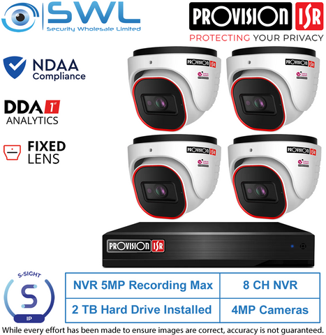 Provision-ISR 8CH NVR5 KIT: With 4x 4MP S-Sight Turrets 2.8mm 2Tb HDD