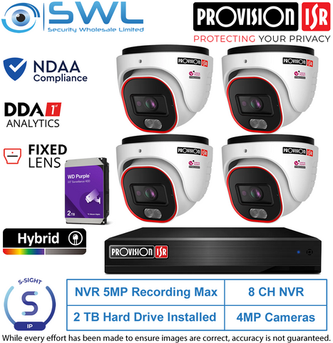 Provision-ISR 8CH NVR5 KIT: With 4x 4MP S-Sight Turrets 2.8mm 2Tb HDD