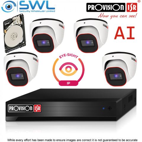 Provision-ISR 8CH AI  KIT: With 4x 4MP Eye-Sight Turrets 2.8-12mm 2Tb HDD