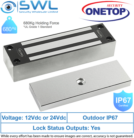 ONETOP EM5000F: Weather Res' Stainless Steel Maglock, 680Kg, Face Mount