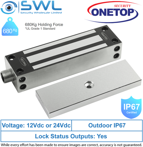 ONETOP EM5000G: Weather Res' Stainless Steel Maglock, 680Kg, Face or Side Mount