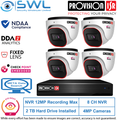 Provision-ISR 8CH NVR12 KIT: With 4x 4MP EyeSight Turrets 2.8mm 2TB HDD DDA2