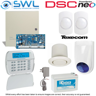 DSC Neo HS2016 Texecom Kit: P/Pack,Tamp, RF LCD KP,2x Sirens 2x Texecom P15 PIRs