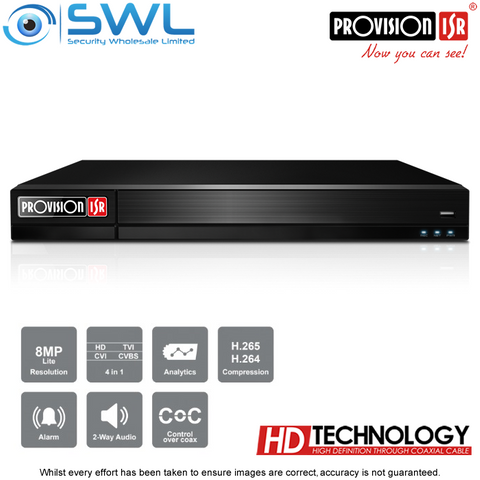 Provision-ISR SH-16200A5-8L(1U) 16CH Hybrid DVR 16x AHD +8CH IP 2x HDD. No HDD