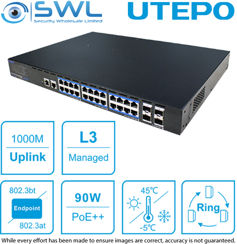 Utepo UTP5328S-PSD2000: 24x Gigabit PoE 1900W + 4x SFP, L2 Managed