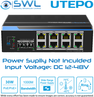 Utepo UTP7208GE-PoE: 8 x Gigabit PoE 80-120W + 2 x SFP Watchdog, DIN, 12-48VDC