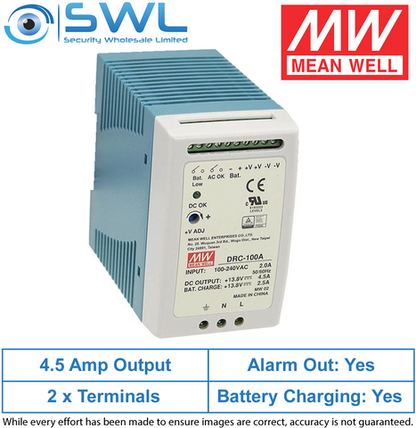 Mean Well DRC-100A: 4 Din-Rail Mount 13.8VDC PSU 4.5A