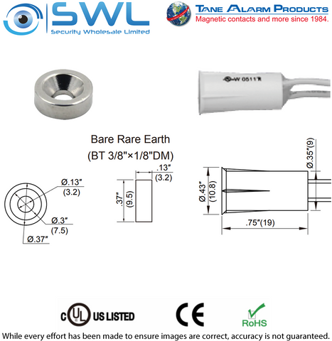 TANE STB-10 DM Recessed Reed: 9mm DIA. 12.5mm Gap. Donut Magnet, Rare Earth