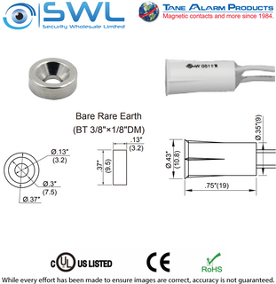 TANE STB-10 DM Recessed Reed: 9mm DIA. 12.5mm Gap. Donut Magnet, Rare Earth