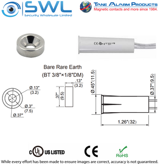 TANE TAP-10 DM Recessed Reed: 9.5mm DIA. 15mm Gap. Donut Magnet, Rare Earth