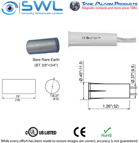 TANE TAP-10 WG Recessed Reed: 9.5mm DIA. 32mm Gap. Magnet in Long Sleeve