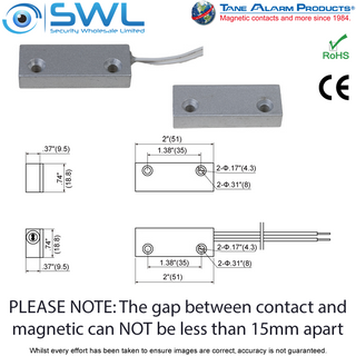 TANE MET-200 Surface Reed: 51 x 18.8 x 9.5mm. 32mm Gap. Commercial  W/Wire Leads