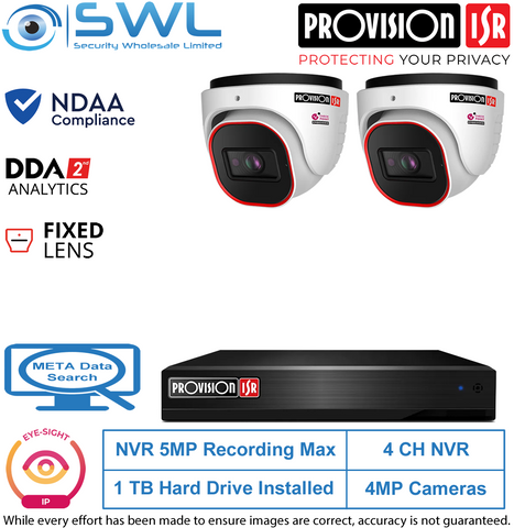 Provision-ISR 4CH NVR5 KIT: With 2x 4MP Eye-Sight Turrets 2.8mm 1Tb HDD Incl