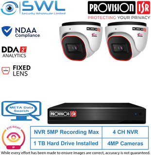 Provision-ISR 4CH NVR5 KIT: With 2x 4MP Eye-Sight Turrets 2.8mm 1Tb HDD Incl