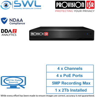 Provision-ISR NVR5-4100PXN+(MM) 4CH NVR, 4x PoE, 1x 2TB HDD