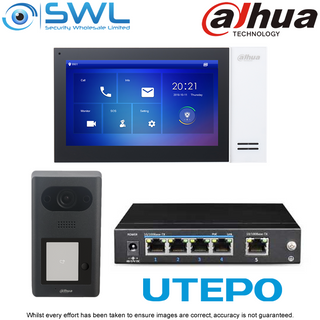 Dahua Intercom Base Kit: 1 Button Outdoor Station, Monitor, Utepo Switch