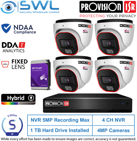 Provision-ISR 4CH NVR5 KIT: With 4x 4MP S-Sight Turrets 2.8mm, 1Tb HDD