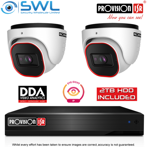Provision-ISR 4CH NVR KIT: With 2x 4MP Eye-Sight Turrets 2.8mm 2Tb HDD Incl