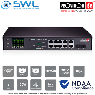 Provision-ISR POES-08120GCL+2COMBO: 8 x Gigabit PoE + 2 x SFP or 2 x Link 120W