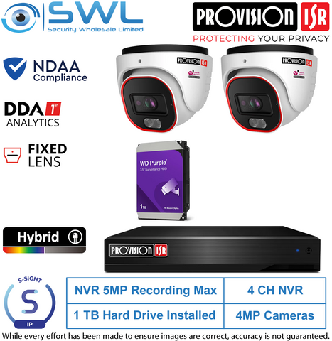 Provision-ISR 4CH NVR5 KIT: With 2x 4MP S-Sight Turrets 2.8mm, 1Tb HDD