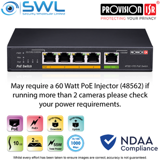 Provision-ISR PoES-0460G+1G(HPD) 4x Gigabit PoE, PoE+ Powered