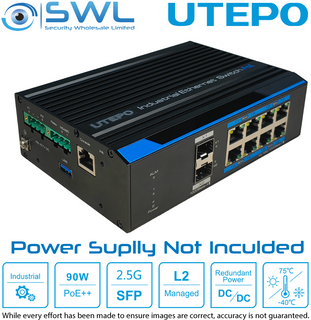 Utepo UTP7310S-PSD: 8 x Gigabit PoE 480W + 2 x SFP, Watchdog, DIN, L2 Managed