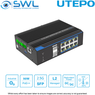 Utepo UTP7310S-PSD: 8 x Gigabit PoE 360W + 2 x SFP, Watchdog, DIN