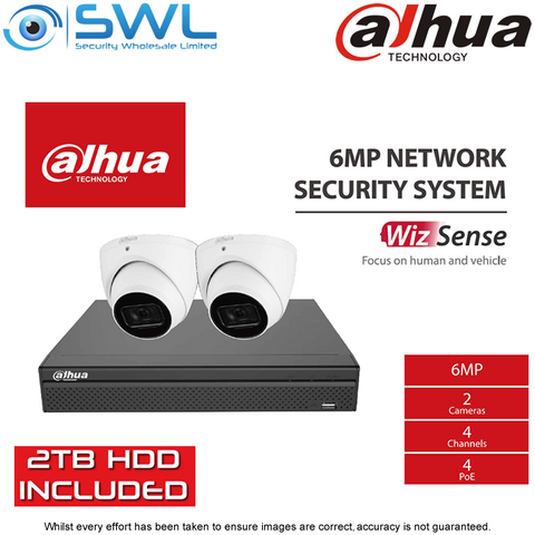 Dahua BOX NVR4104HS-P-4KS2/L 4CH PoE KIT: 2x 6MP HDW3666EMP, 2TB, 2 x 18m Cables