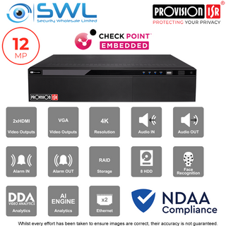 Provision-ISR NVR12-32800RFAN(2U) 32CH, Face Rec, LPR, 2 x NIC, 8 x HDD NDAA