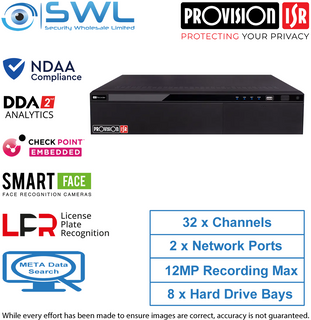 Provision-ISR NVR12-32800RFAN: 32CH NVR No PoE, LPR, 2 x NIC, 8 x HDD Bays