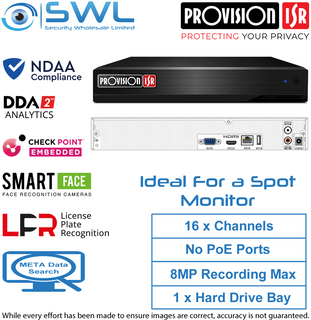 Provision-ISR NVR8-16400AN(1U) 16CH SPOT MONITOR  or NVR with NO PoE NDAA