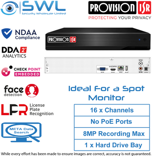 Provision-ISR NVR8-16400AN(1U) V2 16CH SPOT MONITOR or NVR with NO PoE NDAA