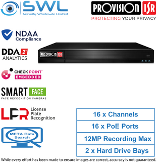 Provision-ISR NVR12-16400PFAN(1U) 16CH, FACE RECOGNITION NVR 16x PoE 2x HDD