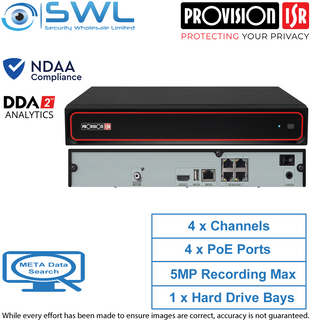 Provision-ISR NVR5-4100PXN(MM) 4CH NVR, 4x PoE, 1x HDD. No HDD Included, NDAA
