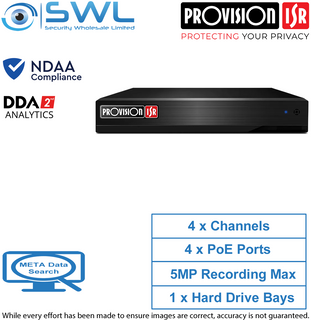 Provision-ISR NVR5-4100PXN(MM) 4CH NVR, 4x PoE, 1x HDD. No HDD Included, NDAA