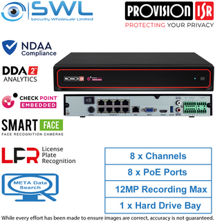 Provision-ISR NVR12-8200PFAN 8CH NVR, 8xPoE 12MP, Face Rec, LPR, Alarms, NDAA