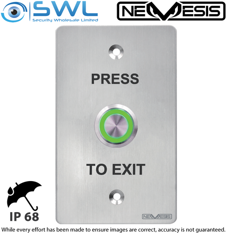 Nemesis Push Button Exit, SPDT, 12-24Vdc, Illuminated, IP66, 304 Stainless