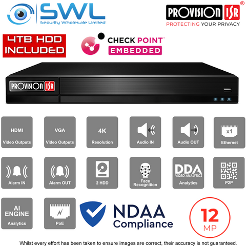 Provision-ISR NVR12-16400PFAN(1U) 16CH, FACE RECOGNITION NVR 16x PoE 1x 4TB HDD