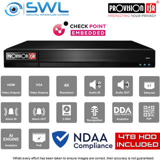 Provision-ISR NVR12-16400PFAN(1U) 16CH, FACE RECOGNITION NVR 16x PoE 1x 4TB HDD