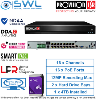 Provision-ISR NVR12-16400PFAN(1U) 16CH, FACE RECOGNITION NVR 16x PoE 1x 4TB HDD