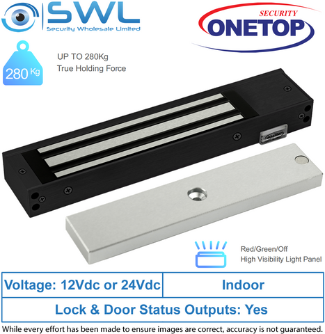 ONETOP EM3500 DSS: Single Door S/Mount Mag Lock 12/24VDC 280Kg BLACK