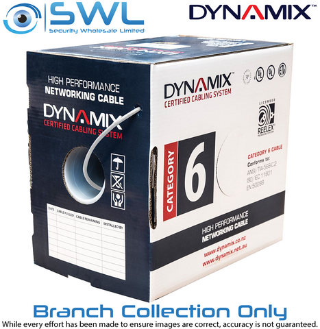 DYNAMIX 305m Cat 6 White UTP SOLID Cable Roll, 250MHz,  BRANCH COLLECT