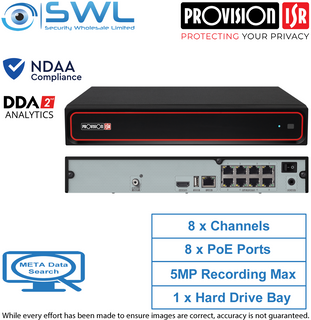 Provision-ISR NVR5-8200PXN(MM) 8CH NVR, 8x PoE, 1x HDD. No HDD Included, NDAA