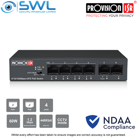 Provision-ISR PoES-0460C+2I-V2 : 4 x 10/100  PoE + 2 x 10/100 Link 60W