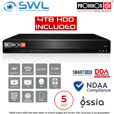 Provision-ISR NVR5-8200PXN(MM) 8CH NVR, 8x PoE, 1x HDD. 4TB HDD Included, NDAA