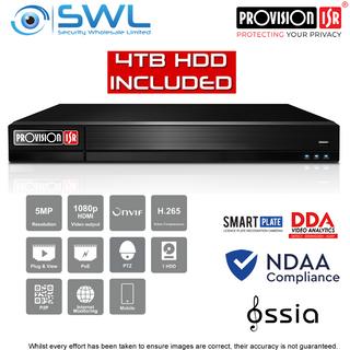 Provision-ISR NVR5-8200PXN(MM) 8CH NVR, 8x PoE, 1x HDD. 4TB HDD Included, NDAA