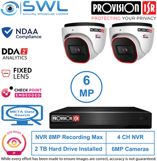 Provision-ISR 4CH NVR KIT: With 2x 6MP Eye-Sight Turrets 2.8mm 2Tb HDD Inc.