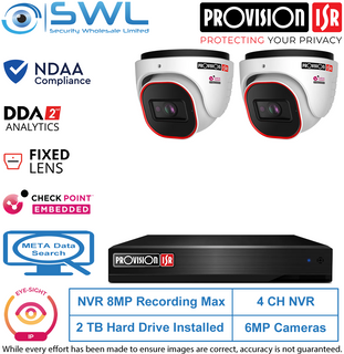 Provision-ISR 4CH NVR KIT: With 2x 6MP Eye-Sight Turrets 2.8mm 2Tb HDD Incl