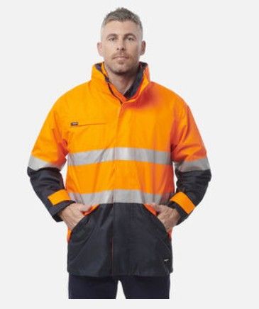 KING GEE 4 IN 1 WATERPROOF WET WEATHER JACKET-L-ORANGE/NAVY